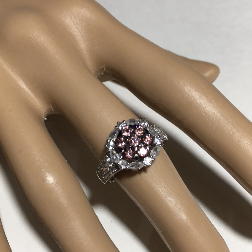 Gem Treasures Simulated Pink And White Diamonds Sterling Silver Ring